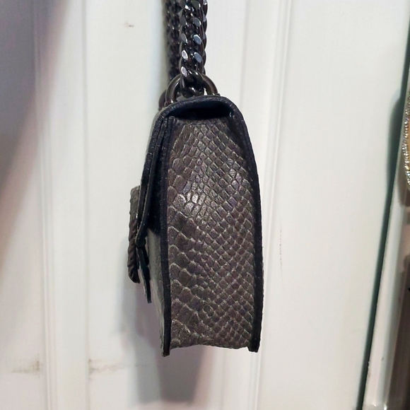 🇮🇹Borse In Pelle Gray Genuine Leather Snake-Embossed Shoulder/Crossbody Bag - Picture 6 of 16